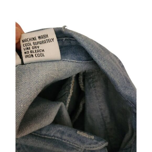 Vintage 90s Denim Tuxedo Ruffle Button Up Western Shirt Womens M Blue - Picture 7 of 7